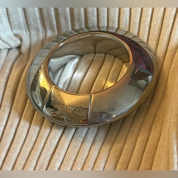 Jimmy Choo Chunky Bangle/ Bag Accessory, Silver - Picture 2 of 13